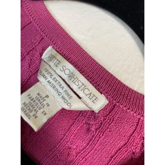 Petite Sophisticate Italian Merino Wool Pink Cable Knit Cardigan Sweater Small - Picture 3 of 16